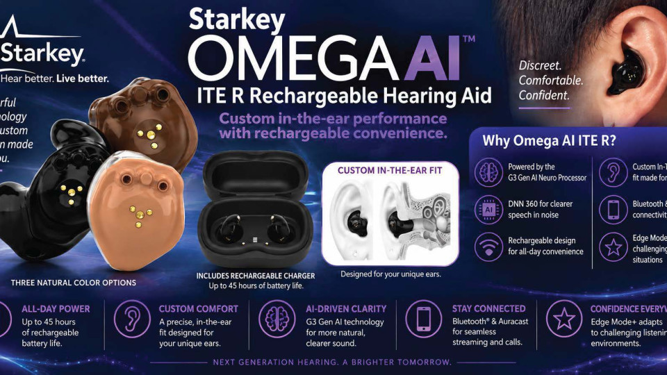 tarkey Omega AI ITE R rechargeable hearing aid technology at Absolute Hearing Solutions serving Gahanna and Columbus Ohio