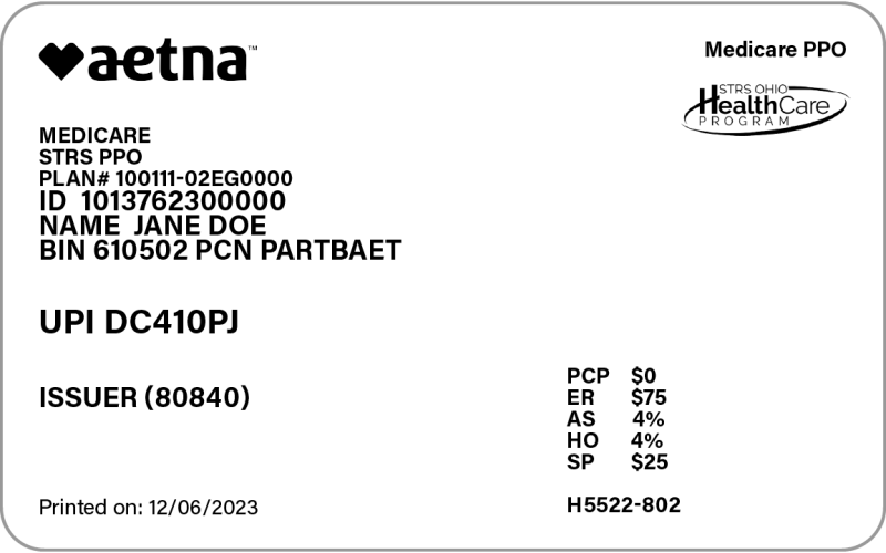 Aetna STRS Ohio Insurance Card
