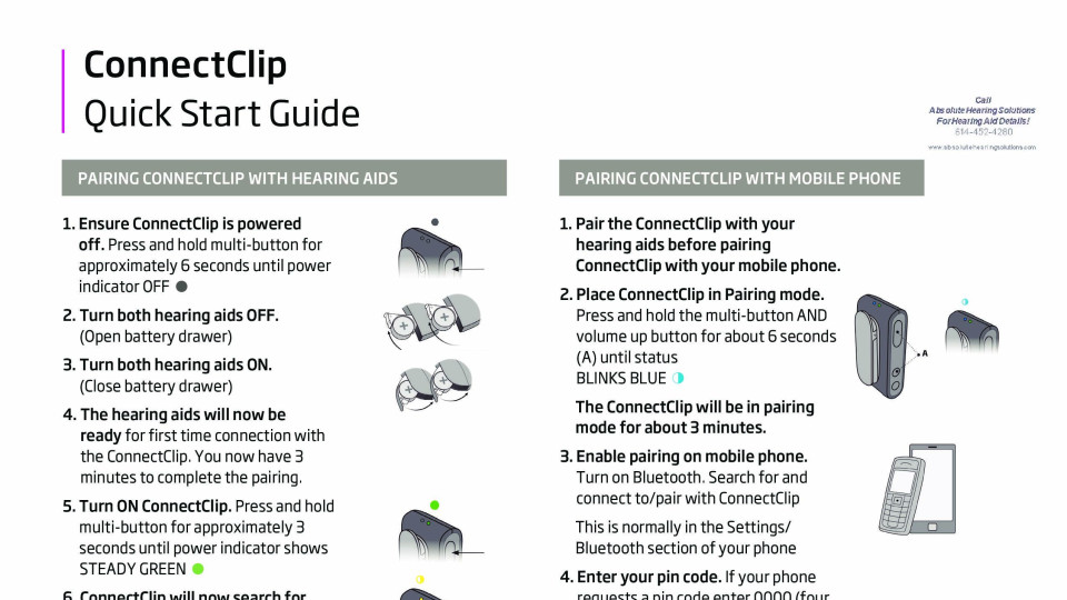 Connect Clip Quickstart Guide by Oticon, Available at Absolute Hearing Solutions 