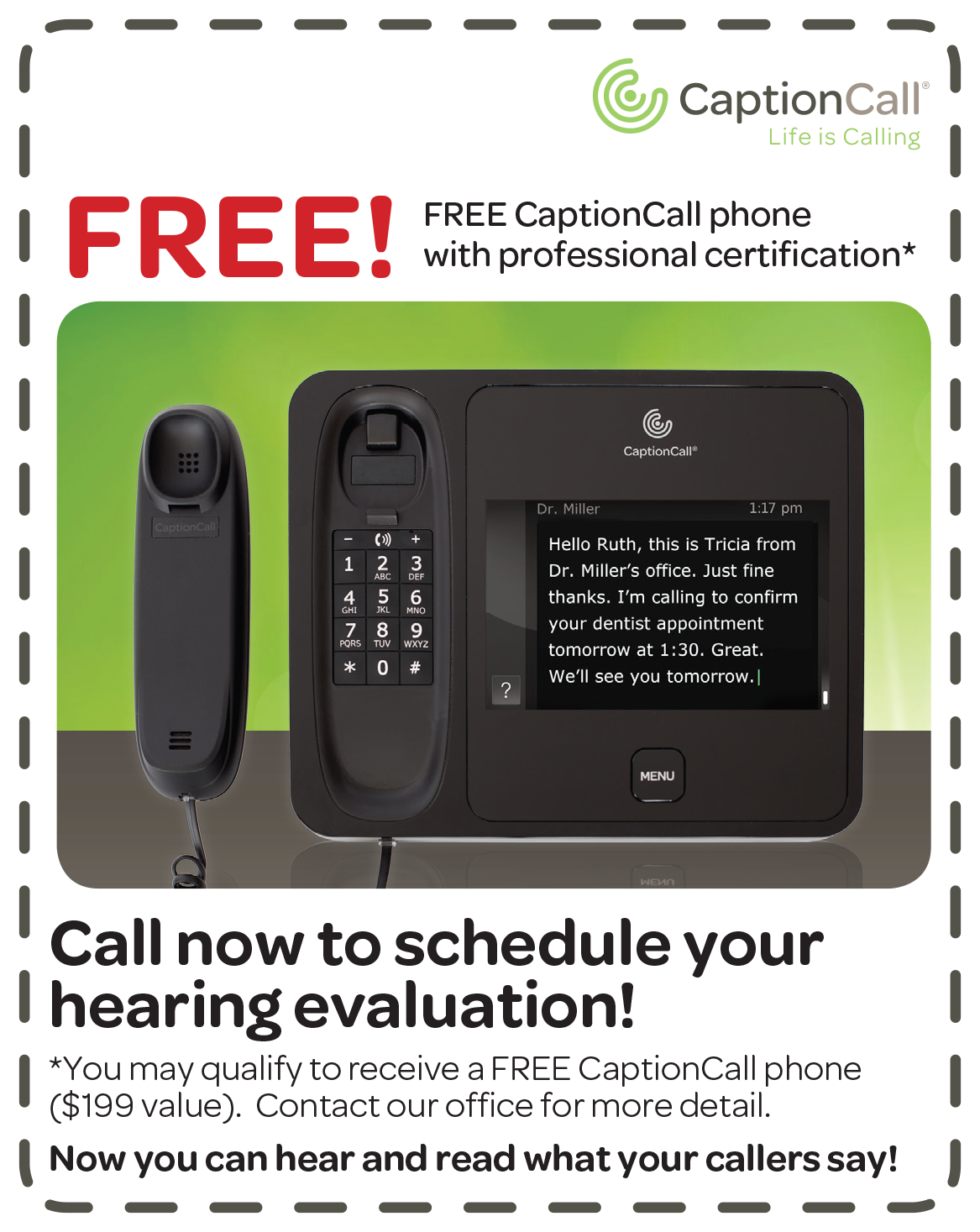 Free CaptionCall phone* logo